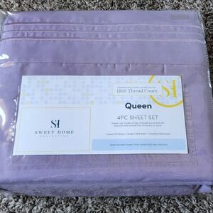 1800-Series 4-Piece Plum Solid Color Microfiber Queen Sheet Set, NWT